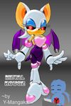  black_sclera breasts female glowing_eyes machine mammal mechanical multicolored_clothing pink purple red_eyes robot rouge_the_bat sega solo sonic_(series) white white_body wings y-mangaka 