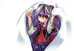  ascot blanket hiding horns multicolored_hair oshino_hazure purple_hair red_eyes shirt silver_hair smile solo tokiko_(touhou) touhou two-tone_hair 