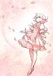  bad_id bad_pixiv_id bun_cover chain chinese_clothes cuffs double_bun dress false_arm false_limb flower ibaraki_kasen monochrome petals pink shibasaki_shouji short_hair smile solo touhou 