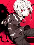  accelerator albino arms_behind_back bad_id bad_pixiv_id choker flower hachizowo highres looking_at_viewer male_focus pants red_eyes shirt sidelocks silhouette sitting solo spider_lily to_aru_majutsu_no_index white_hair 