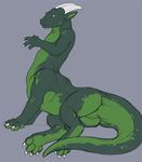  butt claws digitigrade dragon feral green_dragon hindpaw horn male nude paws pinup pose scalie smile solo taur tojo tojo_the_thief tojo_the_thief_(character) 