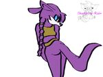 back_turned blue_eyes brown_clothing butt female looking_back mammal mustelid nic_the_weasel plain_background ponytail pose presenting purple purple_body seductive sega shadowed_rain solo sonic_(series) tail weasel white_background 