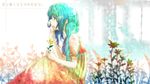  aqua_eyes aqua_hair dress flower hatsune_miku highres long_hair mariwai_(marireroy) profile sitting solo vocaloid 