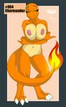  anthro big_thighs breasts charmander collaboration digitigrade female fire green_eyes holding_breasts looking_at_viewer mingchee navel nintendo nipples notorious84 nude pinup pok&#233;mon pok&#233;morph pok&eacute;mon pose pussy solo the_pokedex_project thick_thighs video_games watermark 