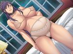  areolae ass_visible_through_thighs bangs bare_legs blush bra breasts choker cleavage covered_nipples game_cg large_breasts lingerie lips long_hair mole mole_under_mouth nipples nonohara_mikako panties pregnant purple_eyes purple_hair see-through sei_shoujo smile solo starless thick_thighs thighs underwear 