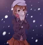  bad_id bad_pixiv_id brown_eyes brown_hair coat hat kouko misaka_mikoto skirt snowing solo to_aru_kagaku_no_railgun to_aru_majutsu_no_index winter_clothes 