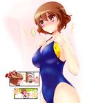  balloon breast_padding brown_eyes brown_hair ikoma_minami kami_nomi_zo_shiru_sekai shinogi_k short_hair solo swimsuit translated water_balloon 