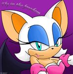 bat blue_eyes breasts cleavage clothed clothing female gradient_background hair half-closed_eyes looking_at_viewer mammal rouge_the_bat sega solo sonic_(series) white white_clothing white_hair wings 