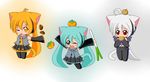  akita_neru animal_ears cat_ears chibi fang hatsune_miku long_hair multiple_girls spring_onion suzunonaruki tail vocaloid yowane_haku 