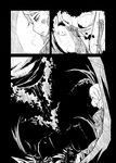  blood bruise comic forest greyscale injury japanese_clothes kimono monochrome nature obi rain sash short_hair silent_comic sonson_(eleven) touhou tree 