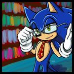  blue blue_hair eyewear glasses gloves green_eyes hair hedgehog kycha librarian male mammal necktie sega solo sonic_(series) sonic_the_hedgehog tail 