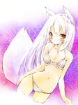  animal_ears blush bra breasts cleavage hips lavender_hair lingerie long_hair medium_breasts mixed_media multicolored_hair navel orange_eyes original panties saeki_touma slender_waist solo striped striped_bra striped_panties tail thighhighs traditional_media underwear underwear_only watercolor_(medium) white_hair wolf_ears wolf_tail 