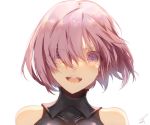  :d eyes_visible_through_hair fate/grand_order fate_(series) hair_between_eyes looking_at_viewer mash_kyrielight open_mouth portrait purple_eyes purple_hair saihate_(d3) short_hair signature simple_background smile solo white_background 