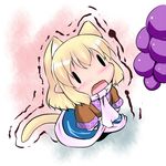  animal_ears blonde_hair cat_ears cat_tail chibi extra_ears fang food fruit grapes hoshizuki_(seigetsu) kemonomimi_mode mizuhashi_parsee open_mouth puru-see scarf solo tail touhou trembling |_| 