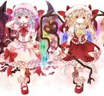  ascot bad_id bad_pixiv_id bat bat_wings blonde_hair blue_hair bow embellished_costume flandre_scarlet frills gathers hand_behind_head hat hat_ribbon jaku_sono laevatein mary_janes multiple_girls open_mouth red_eyes remilia_scarlet ribbon shirt shoes siblings side_ponytail sisters skirt skirt_set smile touhou walking wings wrist_cuffs 