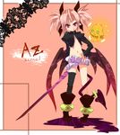  :q azrael_(shirow) belt beltskirt boots creature cropped_jacket demon_girl demon_tail demon_wings famfrit_(shirow) hair_ribbon looking_at_viewer midriff navel no_bra original pink_eyes pink_hair ribbon shirow_(crazy) single_thighhigh solo sword tail thighhighs tongue tongue_out twintails weapon wings 