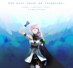  absurdres cape english final_fantasy final_fantasy_xiii fingerless_gloves gloves highres jd342 lightning_farron long_hair miniskirt pink_hair skirt solo 