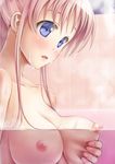  bath blue_eyes blush breast_grab breasts endou_hiroto grabbing highres large_breasts long_hair nipples open_mouth original partially_submerged pink_hair seigetten_lynette solo steam water wet 