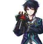 black_hair coat derivative_work gauntlets gloves jude_mathis long_sleeves male_focus orange_eyes pictaron serious signature solo tales_of_(series) tales_of_xillia 