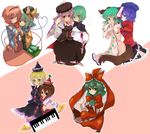  animal_ears antennae blonde_hair blue_eyes blue_hair blush bow brown_hair cape crescent dress eyeball frills front_ponytail green_eyes green_hair hair_bow hair_ornament hair_ribbon hairband hat heart highres holding_hands instrument jewelry jiangshi kagiyama_hina kasodani_kyouko keyboard_(instrument) komeiji_koishi komeiji_satori long_hair lunasa_prismriver lyrica_prismriver miyako_yoshika multiple_girls mystia_lorelei ofuda one_eye_closed open_mouth outstretched_arms pink_eyes pink_hair ribbon short_hair siblings sisters skirt smile tail taiyouno_hatake third_eye touhou violin wings wriggle_nightbug zombie_pose 