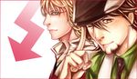  bad_id bad_pixiv_id barnaby_brooks_jr blonde_hair brown_eyes brown_hair cabbie_hat facial_hair glasses green_eyes haruhikohiko hat jacket jewelry kaburagi_t_kotetsu male_focus multiple_boys necklace necktie one_eye_closed red_jacket stubble tiger_&amp;_bunny vest waistcoat 