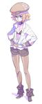  blonde_hair blue_eyes boots full_body hat nagisa_kurousagi original pantyhose short_shorts shorts simple_background sketch solo 