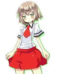  baka_to_test_to_shoukanjuu blush brown_hair crossdressing green_eyes hair_ornament hairclip highres kinoshita_hideyoshi male_focus otoko_no_ko school_uniform short_hair skirt skirt_hold solo sweatdrop ut_pictura_poesis 