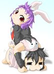  :3 =_= animal_ears black_hair blush bunny bunny_ears chibi child crescent_moon diaper dress dress_shirt from_behind inaba_tewi kokujuuji marker moon multiple_girls necktie pink_dress purple_hair red_eyes reisen_udongein_inaba scribble shirt short_hair sitting sitting_on_person socks tears touhou younger 