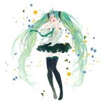  72_(nananatsu) banned_artist bare_shoulders chaining_intention_(vocaloid) closed_eyes clover detached_sleeves flower green_hair hatsune_miku long_hair md5_mismatch necktie open_mouth petals skirt solo thighhighs twintails very_long_hair vocaloid 