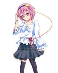  alternate_costume bespectacled blouse bracelet contemporary glasses hairband heart jewelry komeiji_satori lv21 pink_eyes pink_hair short_hair skirt solo thighhighs third_eye touhou transparent_background 