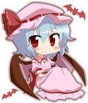  ayu_(iyokanya) bad_id bad_pixiv_id bat bat_wings blue_hair blush chibi dress hat hat_ribbon pink_dress red_eyes remilia_scarlet ribbon sitting smile solo touhou wings 