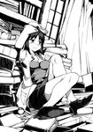  book breasts greyscale high_heels kounosu_satori labcoat medium_breasts miniskirt monochrome poke_ball pokemon pokemon_(anime) shoes short_hair sitting skirt solo tears uchikido_(pokemon) 