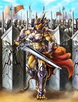  abs armor breasts female flag halberd knight muscles polearm shield sword warrior weapon 