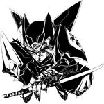  armor bad_id bad_pixiv_id geta greyscale helmet ivan_karelin katana male_focus monochrome origami_cyclone sayo_(ashika) solo superhero sword tabi tiger_&amp;_bunny weapon 