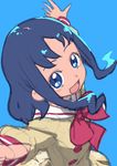  blue_background blue_eyes blue_hair heartcatch_precure! kurumi_erika myoudou_gakuen_middle_school_uniform nagisa_kurousagi precure school_uniform simple_background solo 