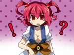  1girl bad_id bad_pixiv_id bow breasts cleavage eromame face hair_bow medium_breasts onozuka_komachi red_eyes red_hair solo touhou two_side_up 