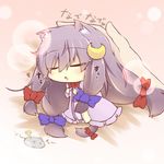  animal_ears blush_stickers bow cat_ears cat_tail catchouli chibi closed_eyes crescent crescent_hair_ornament hair_bow hair_ornament hands hazuki_ruu kemonomimi_mode long_hair minigirl mouse patchouli_knowledge petting purple_hair solo_focus tail touhou toy 