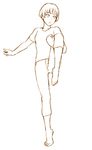  barefoot feet full_body gake_no_ue_no_ponyo jas lineart lisa_(ponyo) monochrome simple_background solo standing standing_on_one_leg tiptoes 