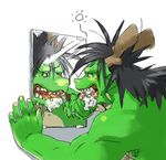  black_hair brushing chinese_dragon dragon gamma-g green_dragon hair horn male mirror morenatsu muscles open_mouth solo tatsuki teeth toothbrush 