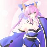  animal_ears ao_(daisuki) bad_id bad_pixiv_id bow breasts cleavage detached_sleeves dress fate/extra fate_(series) fox_ears hair_bow large_breasts pink_hair smile tamamo_(fate)_(all) tamamo_no_mae_(fate) twintails yellow_eyes 