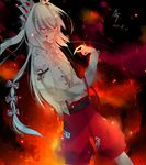  arm_garter aymmogh bad_id bad_pixiv_id blood blood_on_face bow fire fujiwara_no_mokou hair_bow red_eyes silver_hair solo touhou 