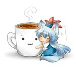  :3 =_= animal_ears bad_id bad_pixiv_id blush chibi closed_eyes cup dog_ears dog_tail expressive_clothes hat kamishirasawa_keine kemonomimi_mode long_hair minigirl open_mouth rebecca_(keinelove) solo tail touhou v-shaped_eyebrows 