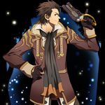  alvin_(tales) brown_eyes brown_hair gloves gun hand_on_hip housui_(g3hopes) male_focus scarf smile solo tales_of_(series) tales_of_xillia weapon 