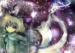  blue_eyes dress ghost_tail green_dress green_hair hat koohee short_hair smile soga_no_tojiko solo tate_eboshi touhou 