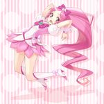  boots bow choker cure_blossom hanasaki_tsubomi heart heartcatch_precure! highres knee_boots long_hair magical_girl miniskirt oitsuki_(getsumen_diver) pink pink_bow pink_choker pink_eyes pink_hair pink_skirt ponytail precure skirt solo 