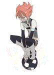  4444yon bad_id bad_pixiv_id ball black_soccer_ball bodysuit green_eyes inazuma_eleven inazuma_eleven_(series) kiyama_hiroto male_focus popped_collar red_hair soccer_ball solo 