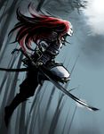  armor genpei_touma_den jumping male_focus red_hair samurai solo sword taira_no_kagekiyo weapon 