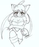  big_breasts black_and_white boots breasts cleavage clothed clothing female gloves human humanized mammal monochrome plain_background robert_anderson rouge_the_bat sega solo sonic_(series) watermark white_background wings 