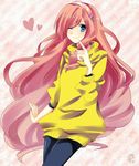  1boy blue_eyes blush crossdressing drill_hair hairband highres long_hair male_focus mizuki_hau pantyhose pink_hair smile solo sweater sweater_dress trap tsukimiya_ringo uta_no_prince-sama very_long_hair wink 