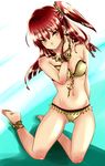  anklet armlet bad_id bad_pixiv_id bandeau bare_legs barefoot bikini bracelet chain d_ducky feet gold jewelry magi_the_labyrinth_of_magic morgiana navel necklace o-ring o-ring_top one_side_up red_hair ring solo swimsuit yellow_eyes 